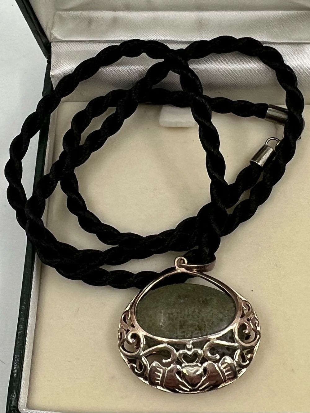 Connemara Marble Pendant Necklace on corded rope necklace 925 Sterling Silver